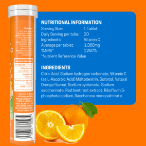 Effervescent Vitamin C 1000mg Orange Flavour - 20 Tablets - Belgravia Wellness