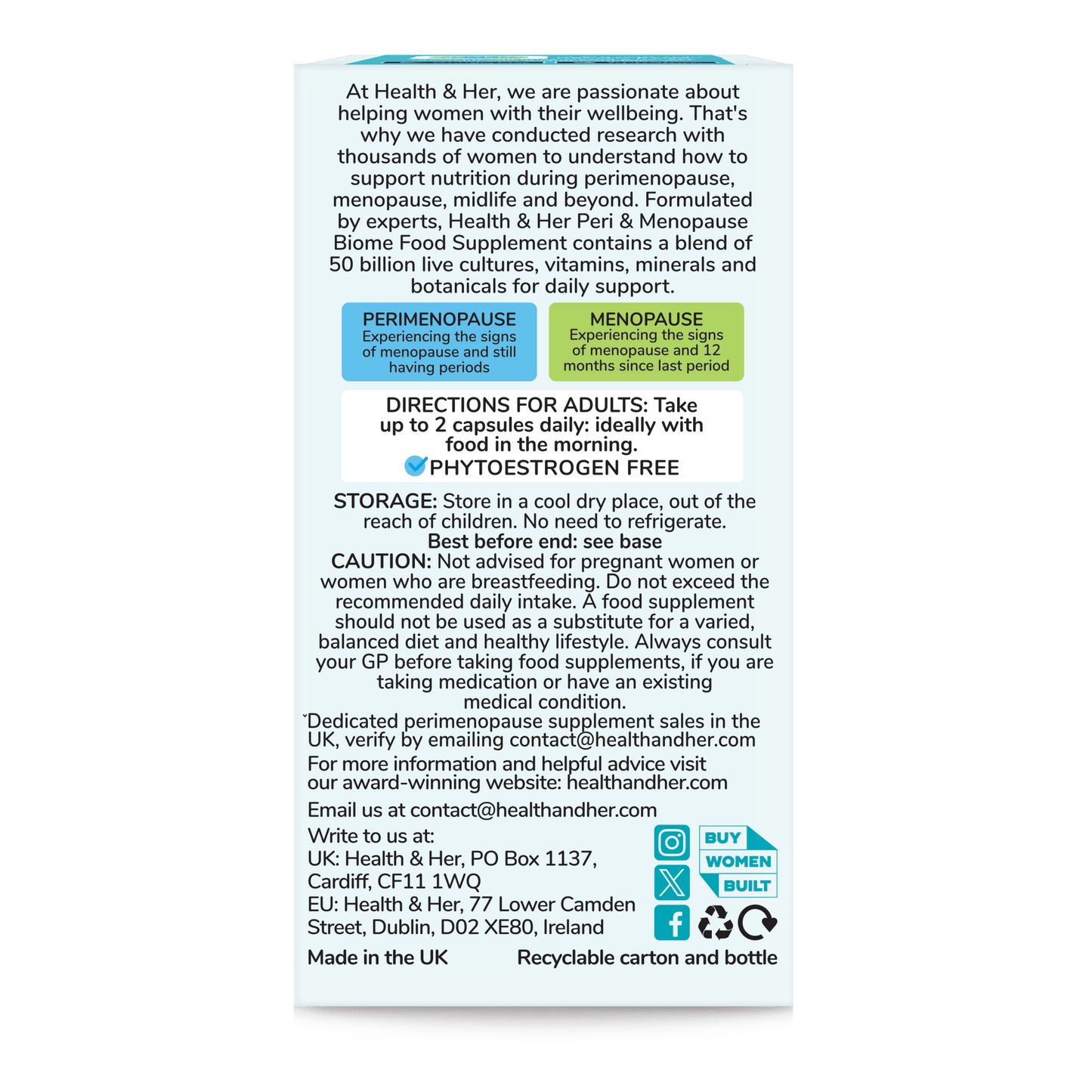 Health & Her Peri & Menopause Biome Supplement 60 Capsules - Belgravia Wellness