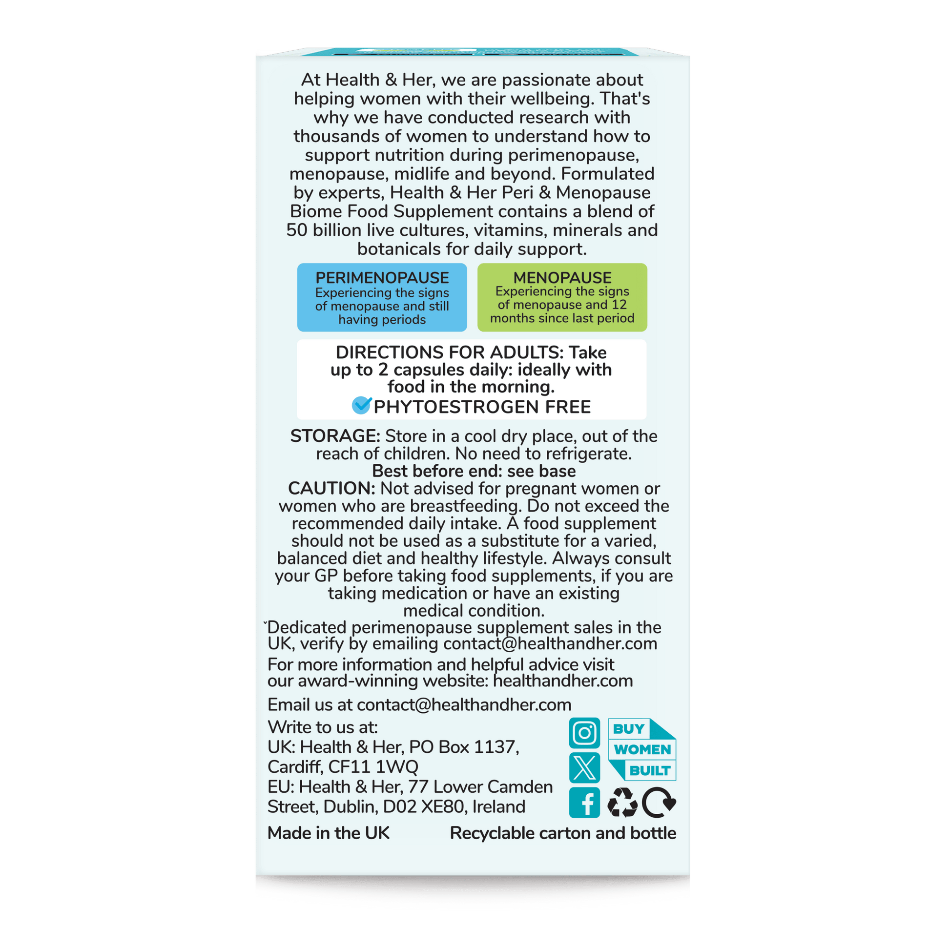 Health & Her Peri & Menopause Biome Supplement 60 Capsules - Belgravia Wellness