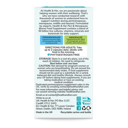 Health & Her Peri & Menopause Biome Supplement 60 Capsules - Belgravia Wellness