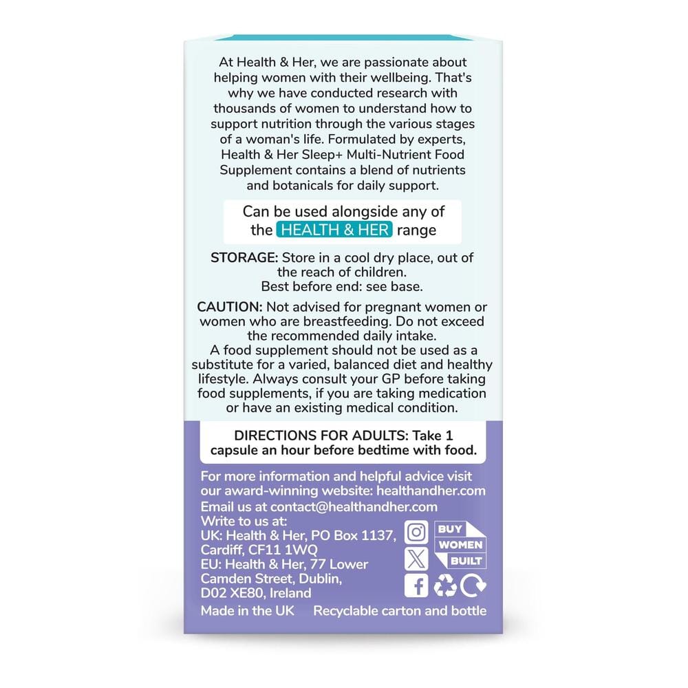 Health & Her Sleep+ Supplement 30 Capsules - Belgravia Wellness
