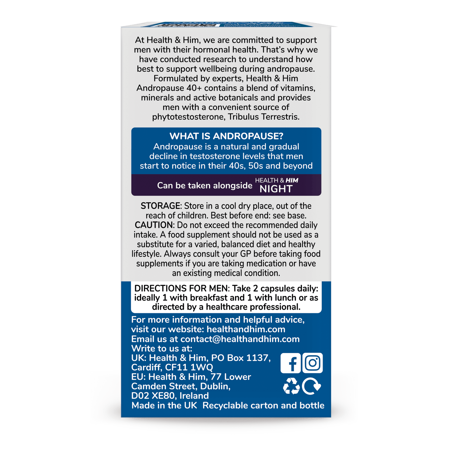 Health & Him Andropause 40+ Multi - Nutrient Supplement 60 Capsules - Belgravia Wellness