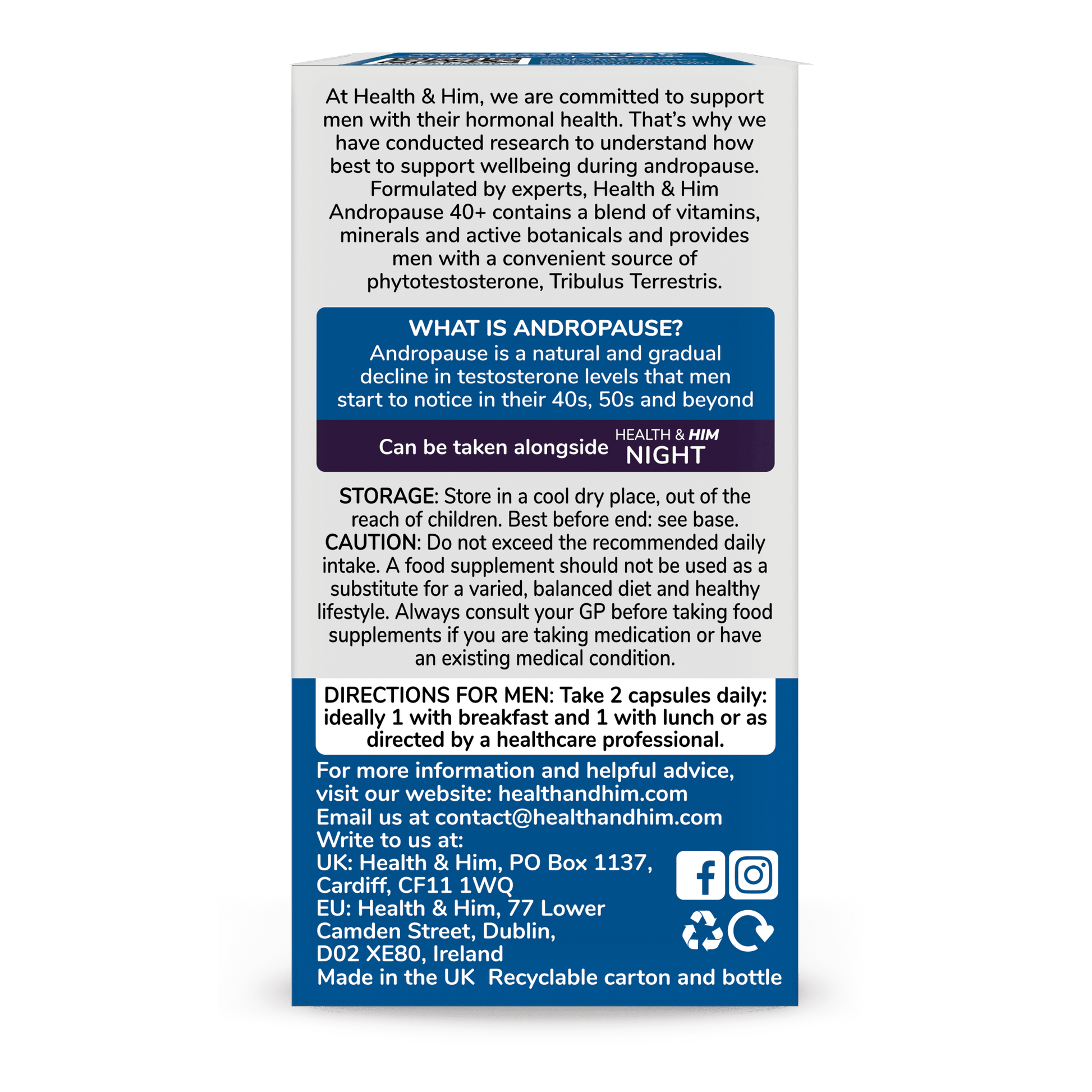 Health & Him Andropause 40+ Multi - Nutrient Supplement 60 Capsules - Belgravia Wellness
