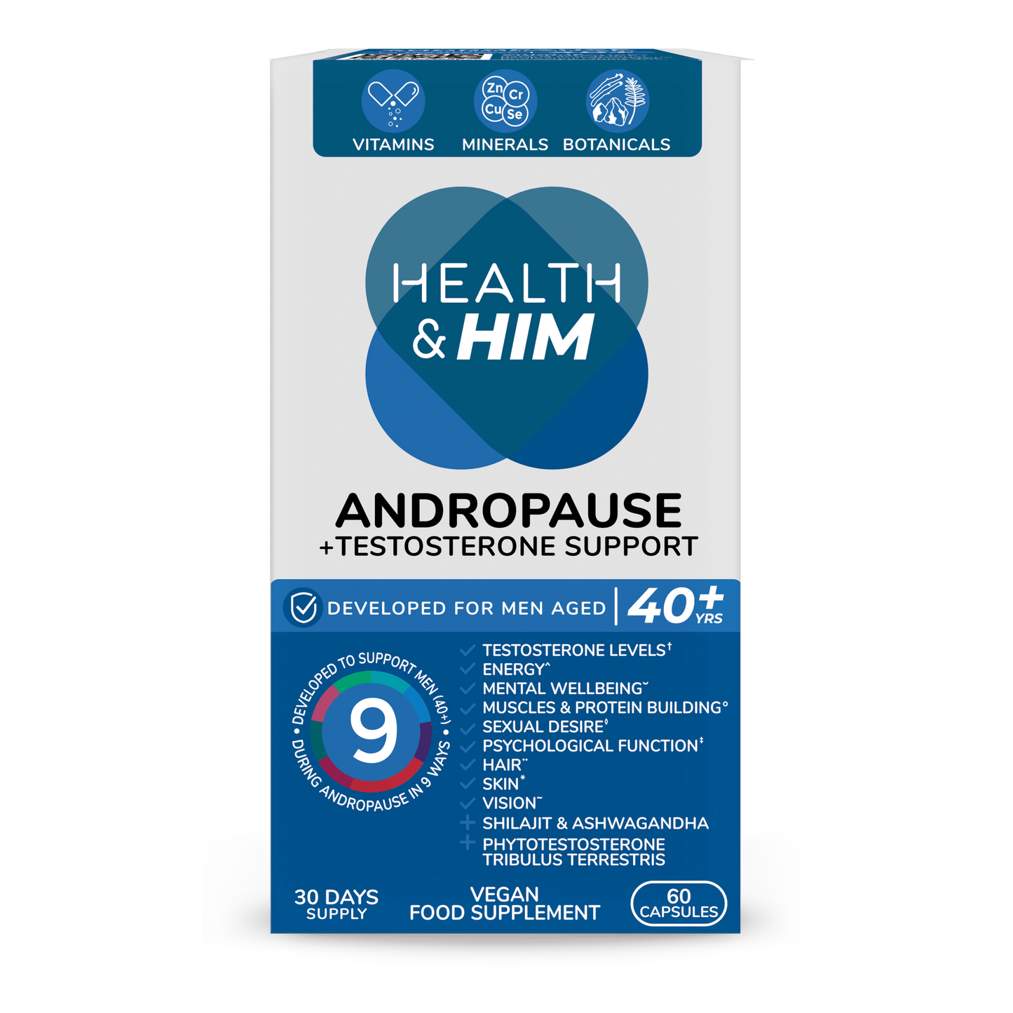 Health & Him Andropause 40+ Multi - Nutrient Supplement 60 Capsules - Belgravia Wellness