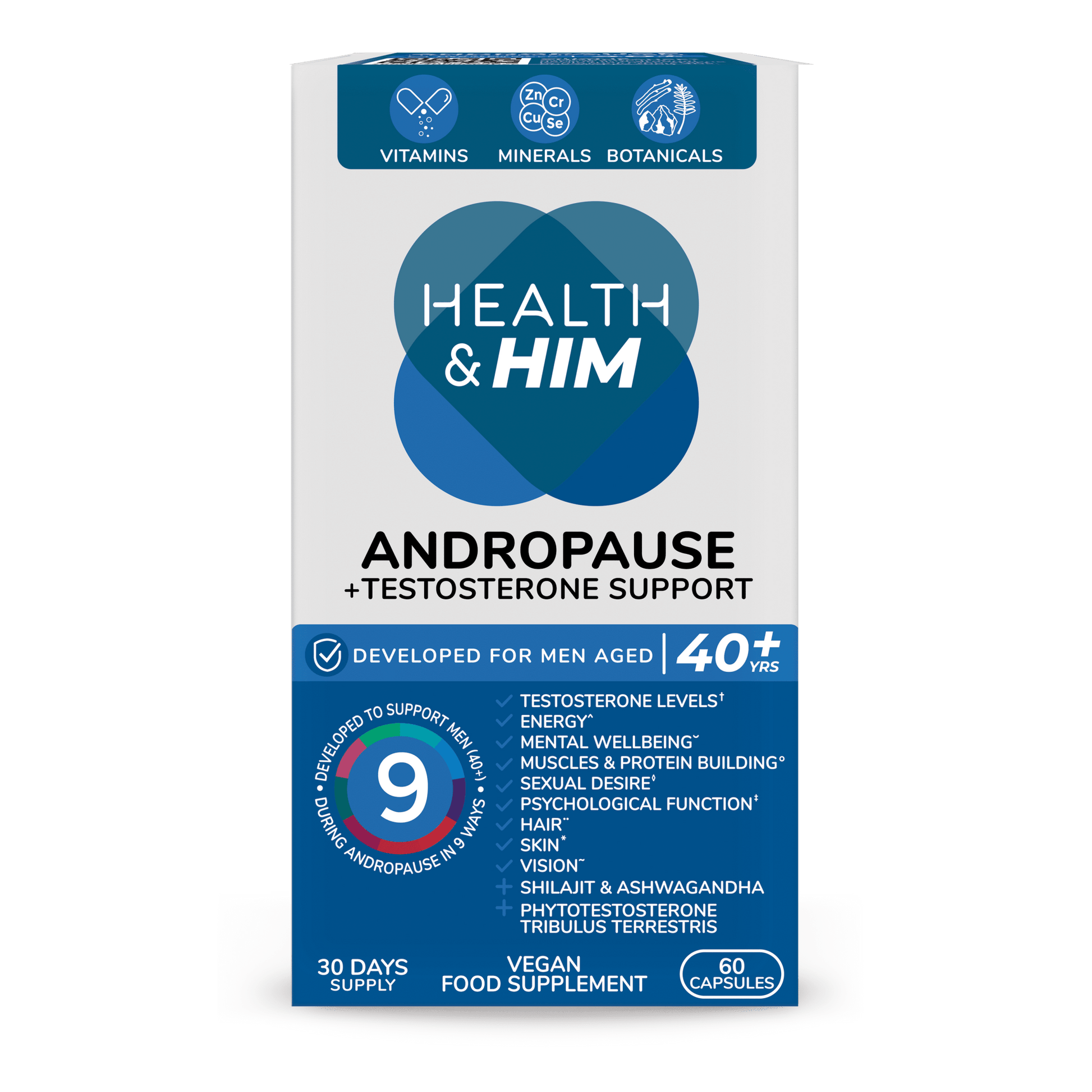 Health & Him Andropause 40+ Multi - Nutrient Supplement 60 Capsules - Belgravia Wellness