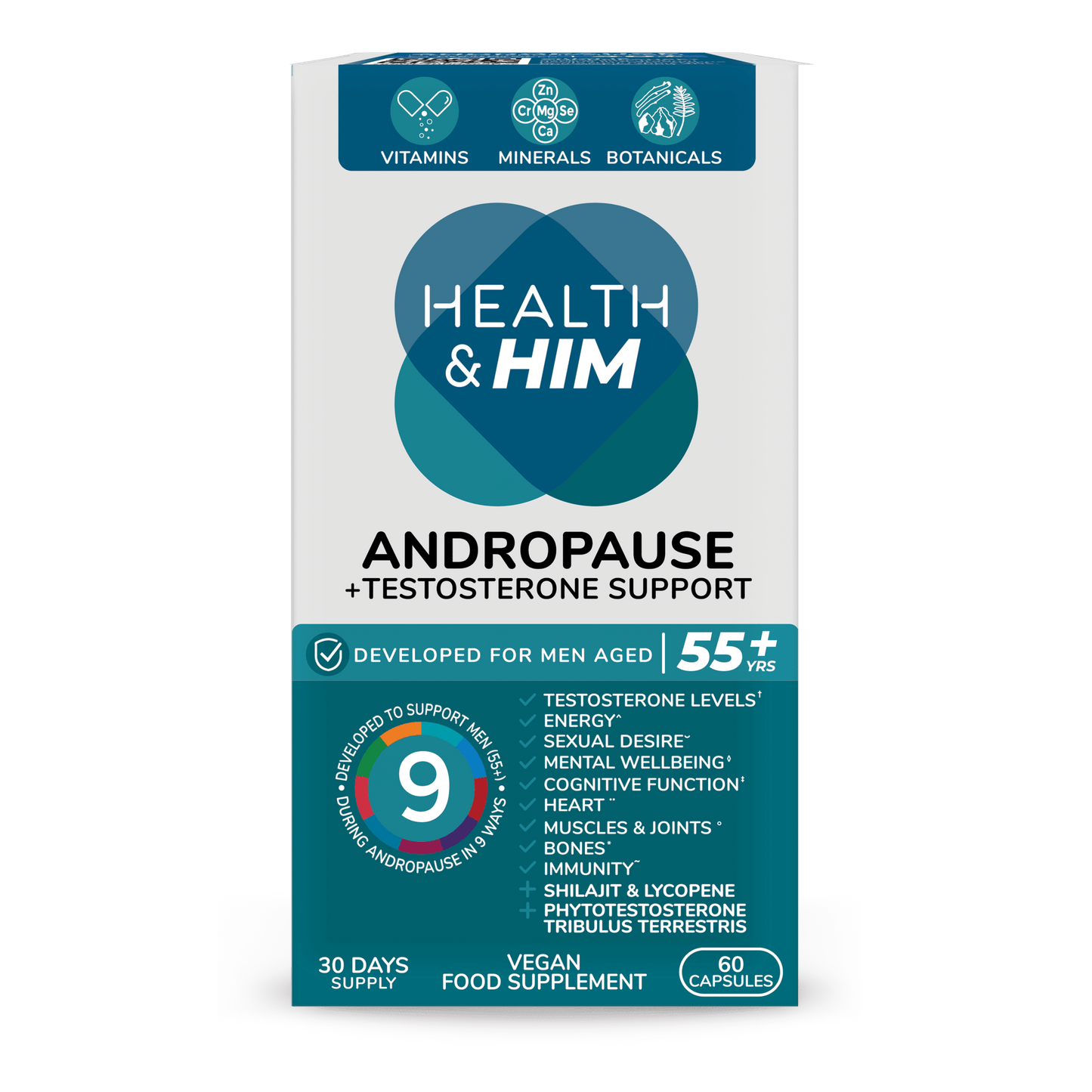 Health & Him Andropause 55+ Multi - Nutrient Supplement 60 Capsules - Belgravia Wellness