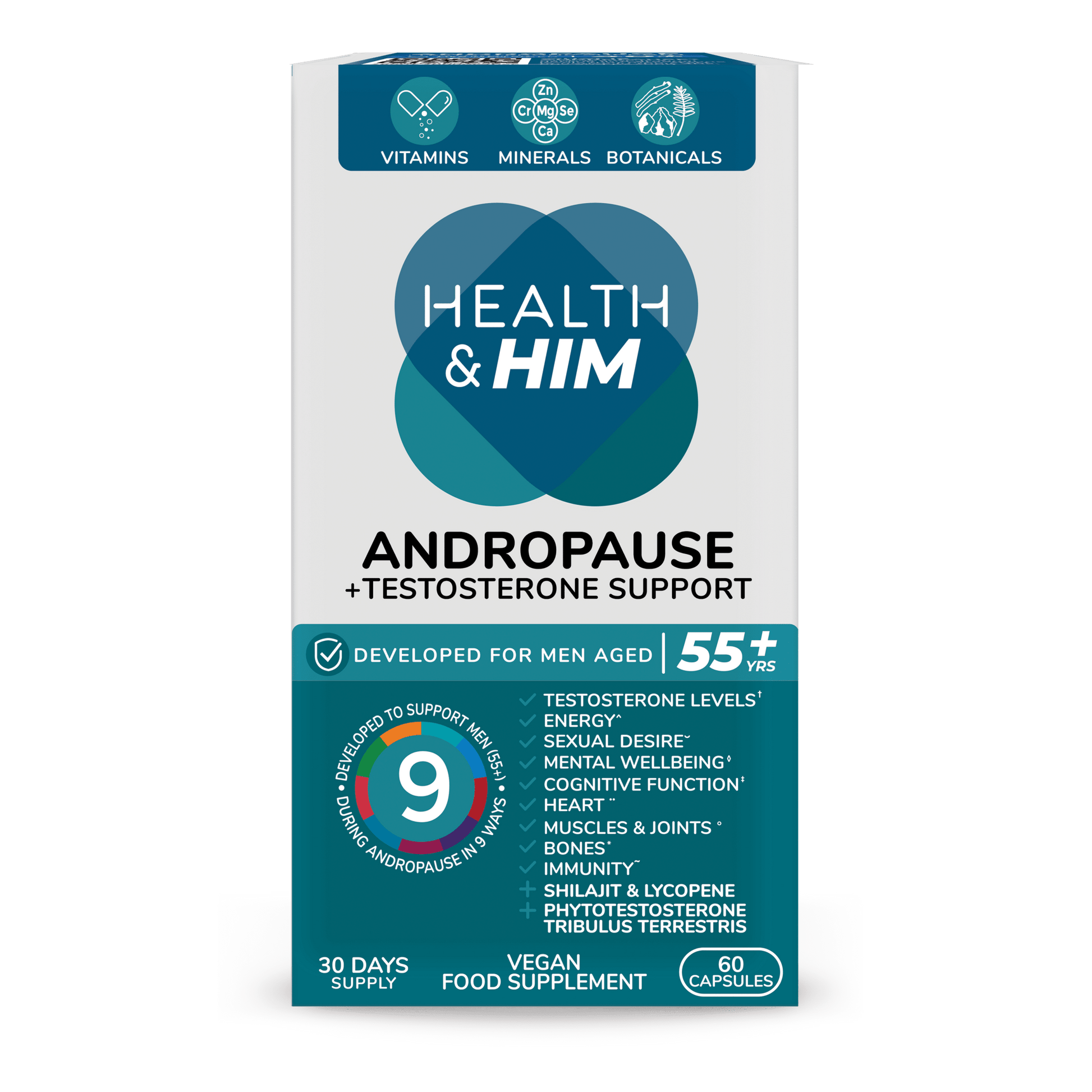 Health & Him Andropause 55+ Multi - Nutrient Supplement 60 Capsules - Belgravia Wellness
