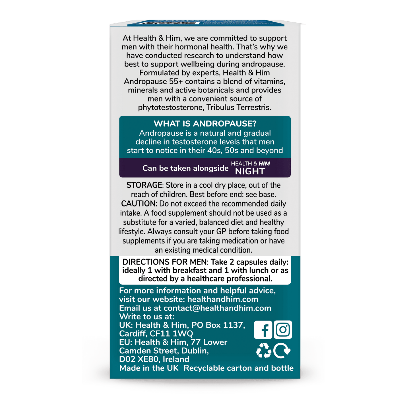 Health & Him Andropause 55+ Multi - Nutrient Supplement 60 Capsules - Belgravia Wellness