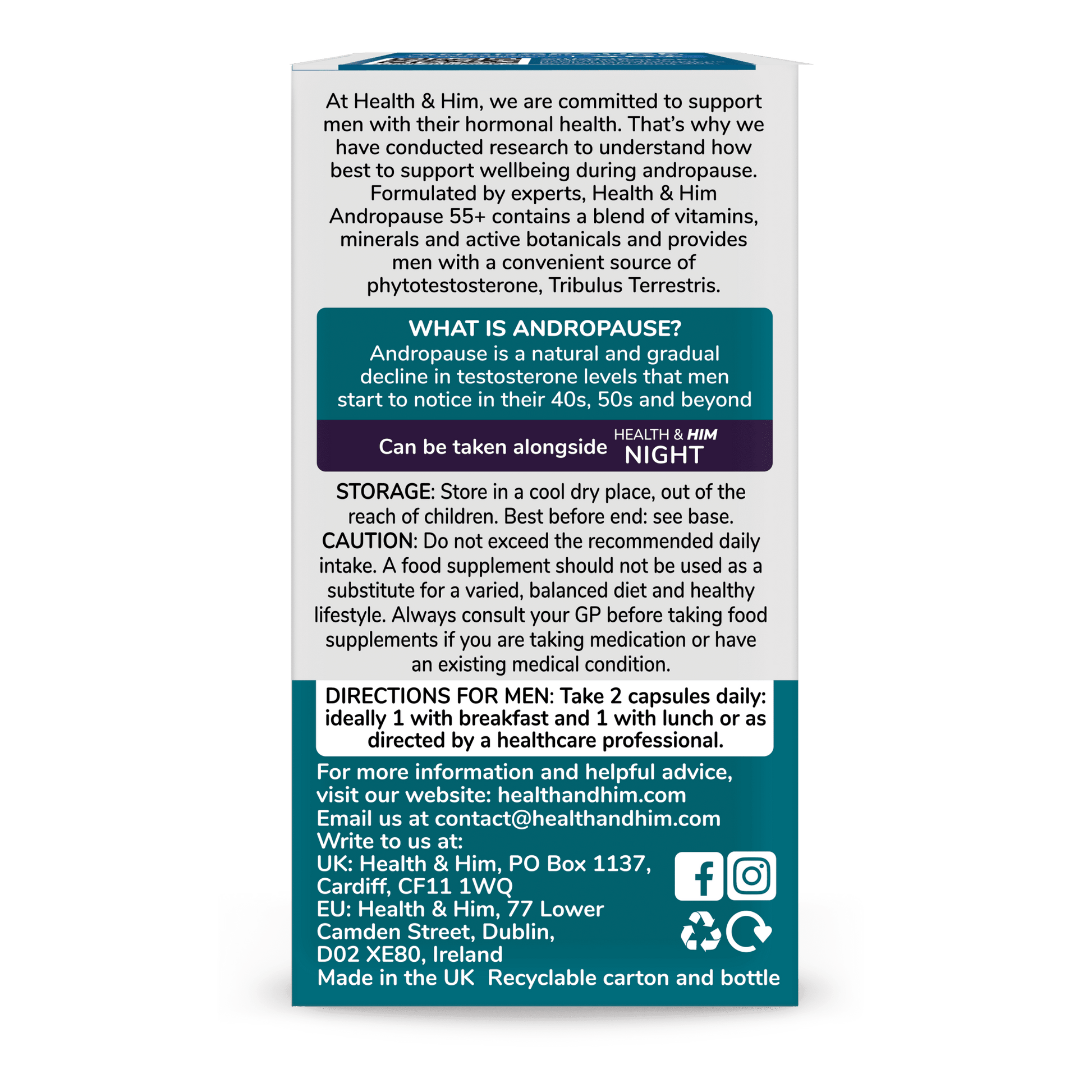 Health & Him Andropause 55+ Multi - Nutrient Supplement 60 Capsules - Belgravia Wellness
