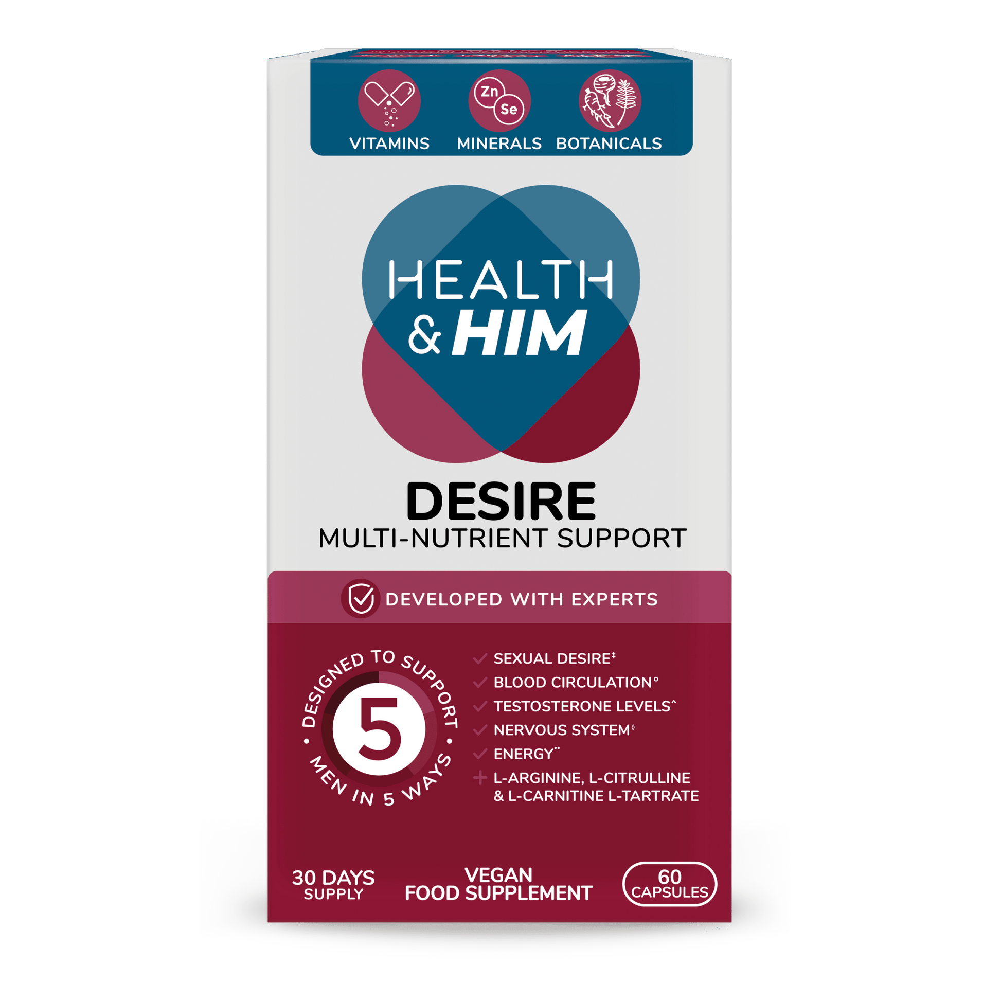 Health & Him Desire Multi - Nutrient Supplement 60 Capsules - Belgravia Wellness