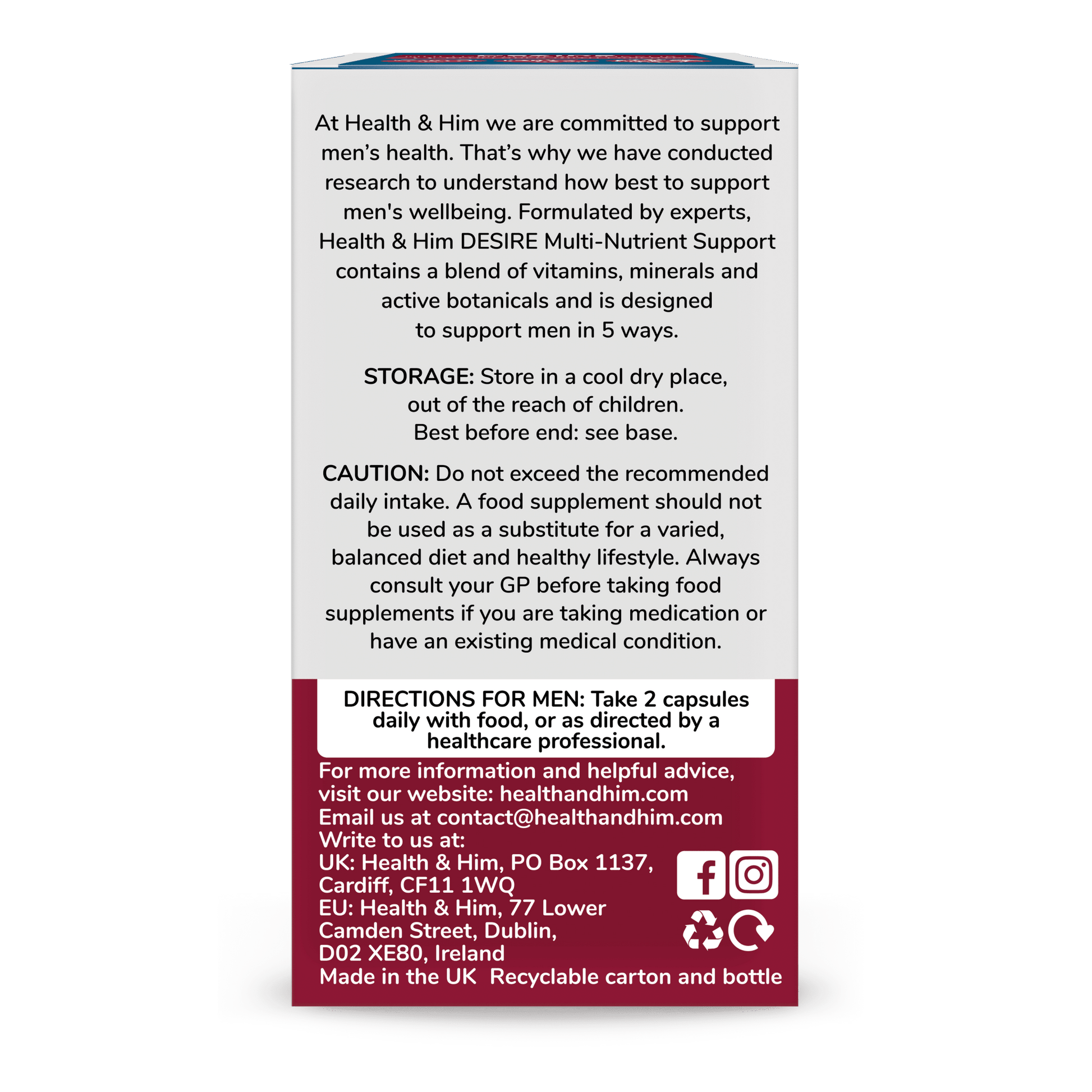 Health & Him Desire Multi - Nutrient Supplement 60 Capsules - Belgravia Wellness