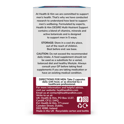 Health & Him Desire Multi - Nutrient Supplement 60 Capsules - Belgravia Wellness