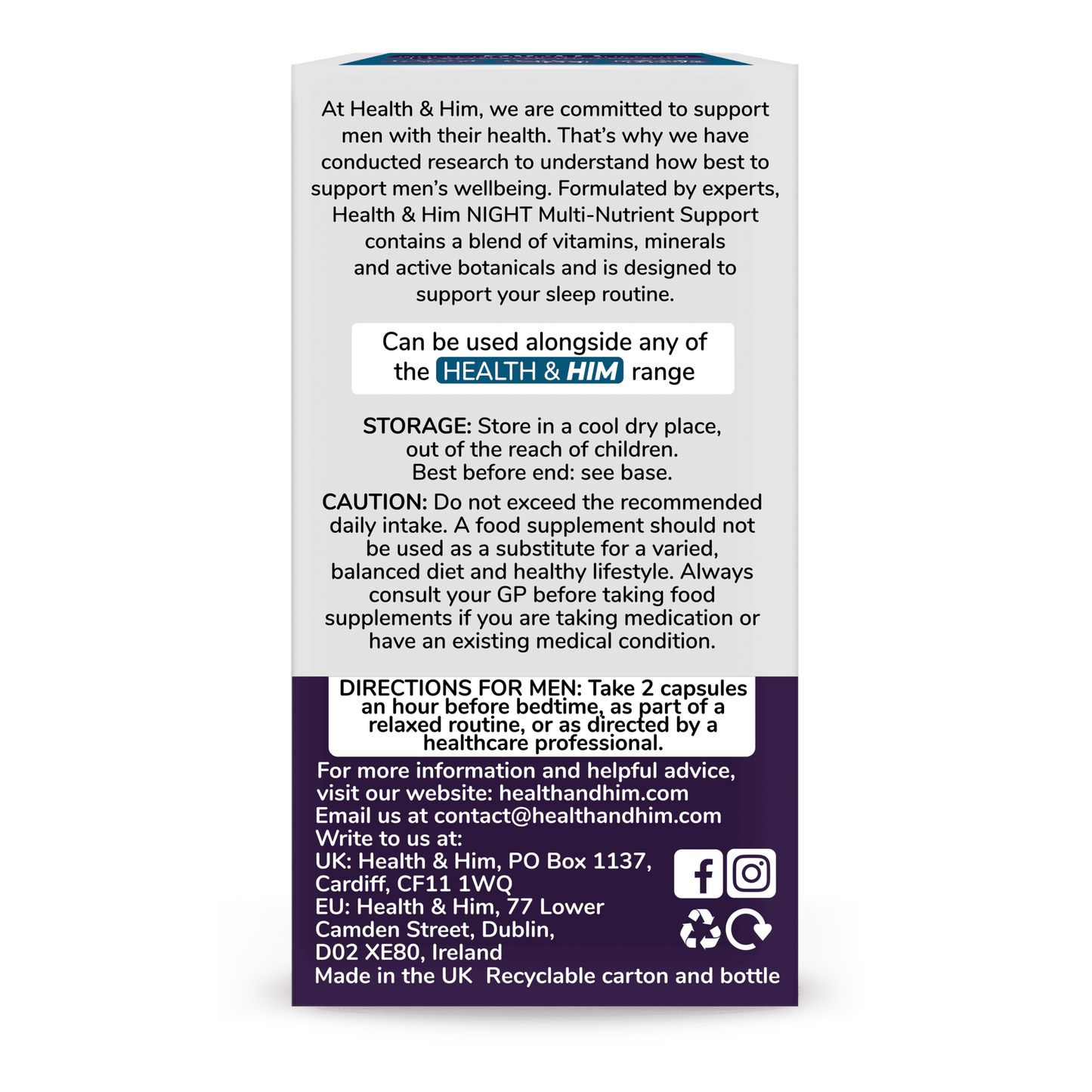 Health & Him Night Multi - Nutrient Supplement 60 Capsules - Belgravia Wellness
