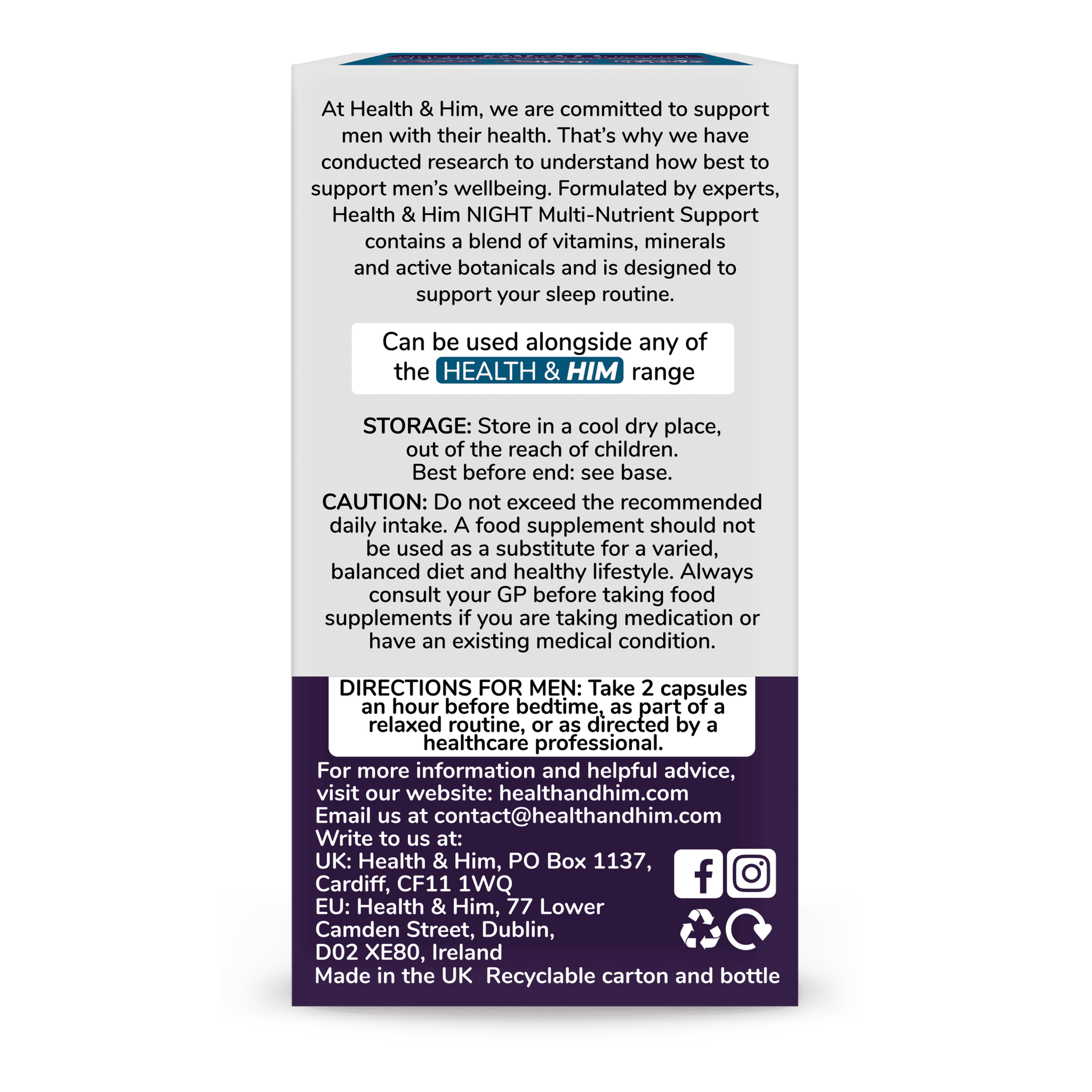 Health & Him Night Multi - Nutrient Supplement 60 Capsules - Belgravia Wellness