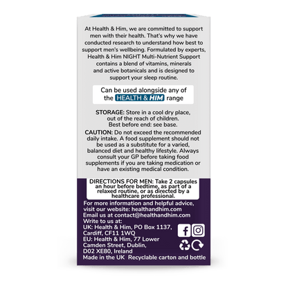 Health & Him Night Multi - Nutrient Supplement 60 Capsules - Belgravia Wellness