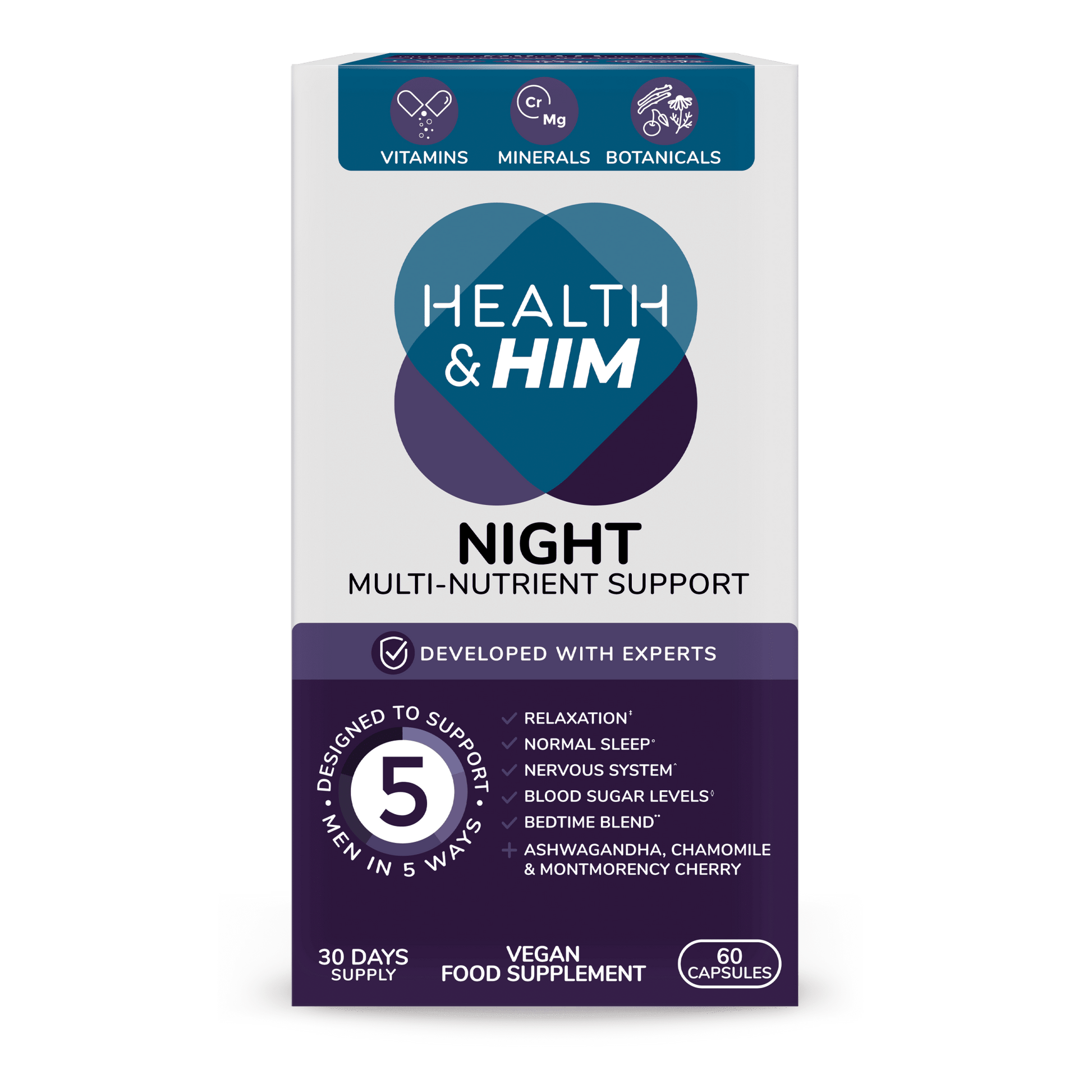Health & Him Night Multi - Nutrient Supplement 60 Capsules - Belgravia Wellness