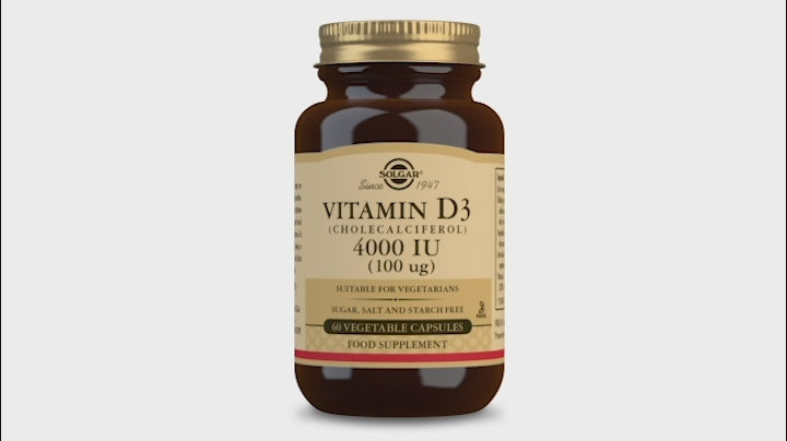 Solgar® Vitamin D3 (Cholecalciferol) 4000 IU (100 µg) Vegetable Capsules - 3D render