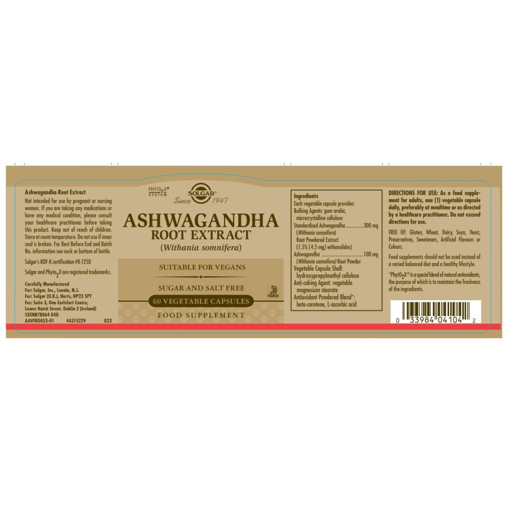 Solgar® Ashwagandha Root Extract Vegetable Capsules - Pack of 60 - Belgravia Wellness