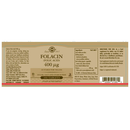 Solgar® Folacin (Folic Acid) 400 µg Tablets - Pack of 100 - Belgravia Wellness