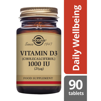 Solgar® Vitamin D3 (Cholecalciferol) 1000 IU (25 µg) Tablets - Pack of 90 - Belgravia Wellness