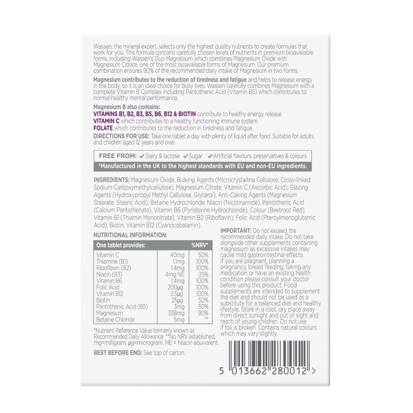 Wassen Magnesium - B Tablets 30's - Belgravia Wellness