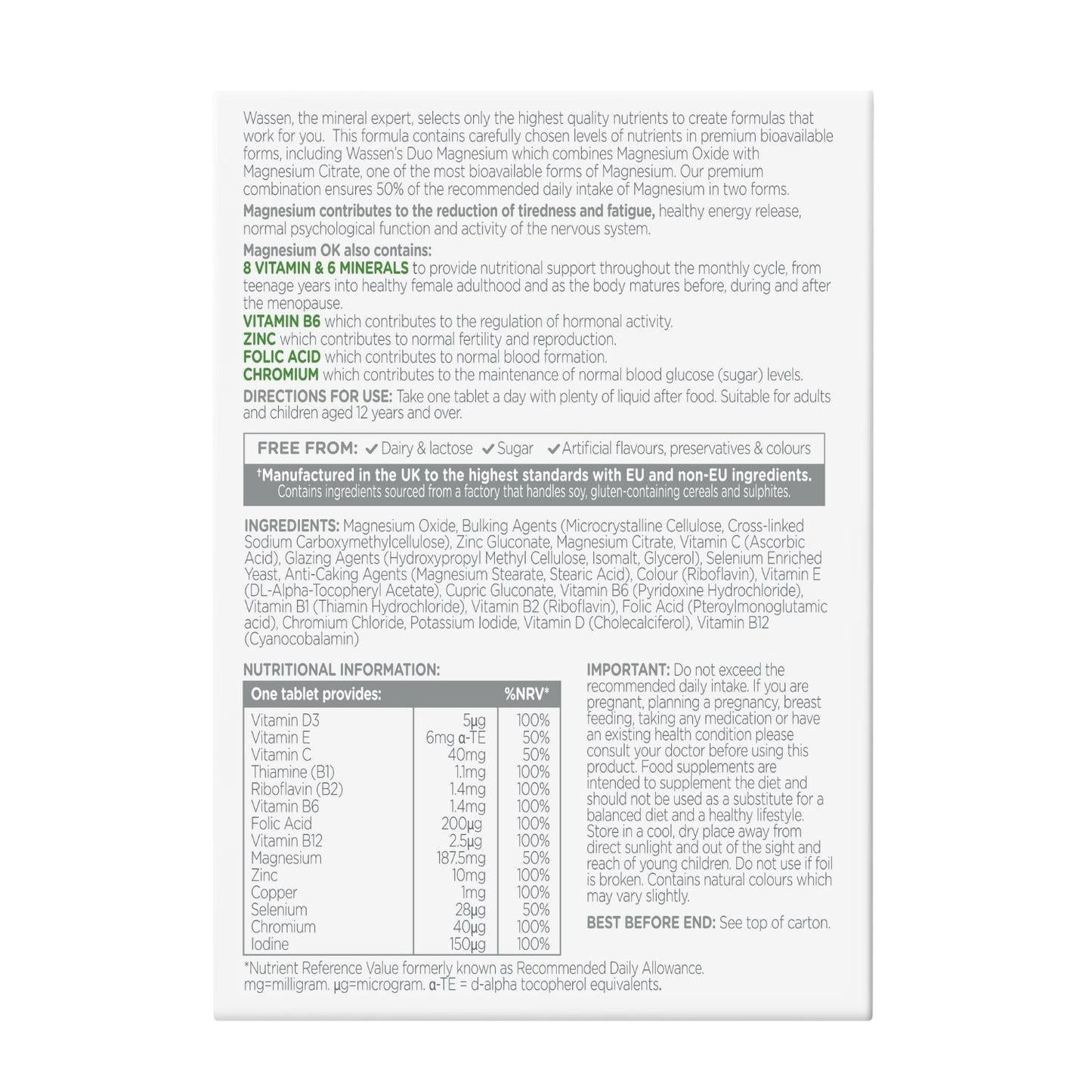 Wassen Magnesium - Ok Tablets 90's - Belgravia Wellness